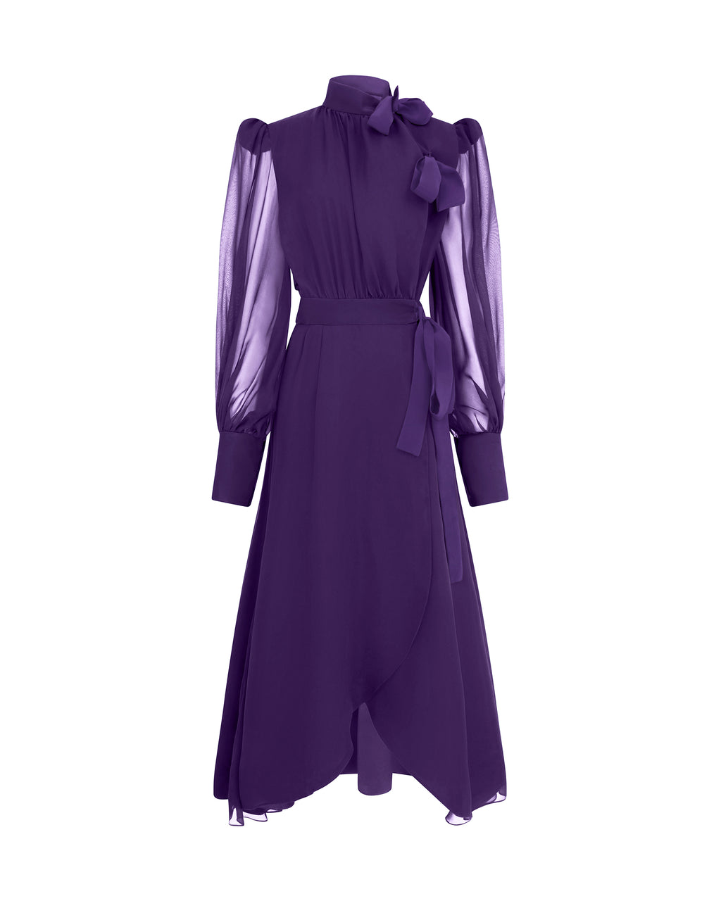 Miss Incognito High Wrap Dress - Purple Rain georgette silk Mignonnette London Miss Incognito High Wrap Dress - Purple Rain georgette silk Mignonnette London