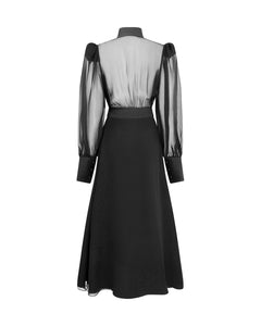 Miss Incognito High Wrap Dress - Black georgette silk - Mignonnette London