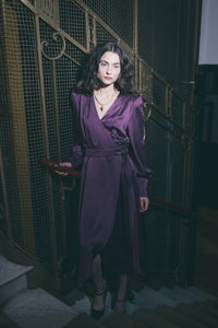 Queen of the Fae Slashed Sleeve Wrap Dress - Burgundy wine silk - Mignonnette London