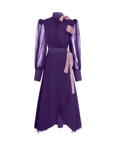 Miss Incognito High Wrap Dress - Purple Haze georgette silk - Mignonnette London