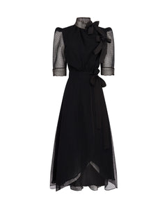 Dear Prudence High Wrap Dress - Nottingham black lace and silk - Mignonnette London