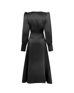 Queen of the Fae Slashed Sleeve Wrap Dress - Black silk with Burgundy lined sleeves - Mignonnette London