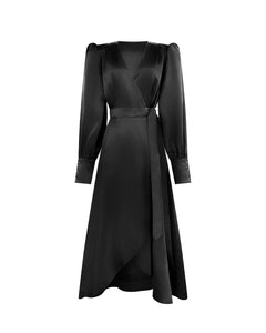 Queen of the Fae Slashed Sleeve Wrap Dress - Black silk with Burgundy lined sleeves - Mignonnette London
