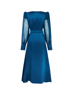 The Sylphie Wrap Dress - Teal hammered silk - Mignonnette London