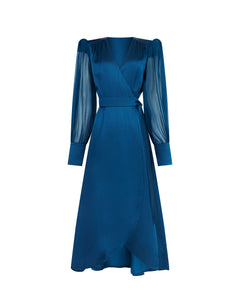 The Sylphie Wrap Dress - Teal hammered silk - Mignonnette London