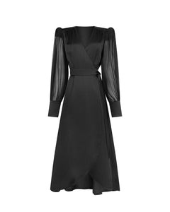 The Sylphie Wrap Dress - Black hammered silk - Mignonnette London