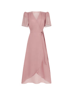 Willow the Whisper Wrap Dress - Dusky pink silk chiffon - Mignonnette London